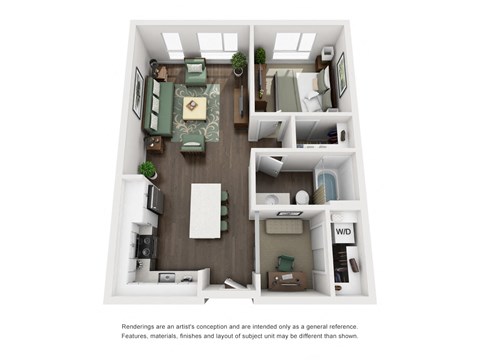 Floor plan for 1 bed, 1 bath, 704 sqft